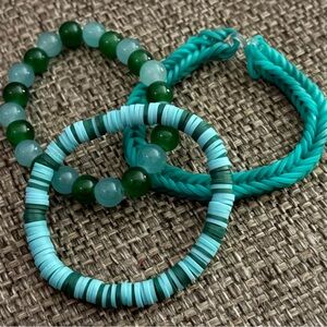 Jessica’s Baubles Handcrafted Stretch Bracelet Trio in Green-NIP